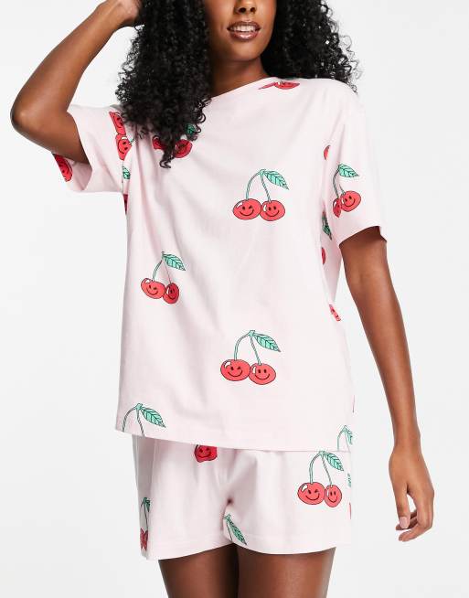 ASOS DESIGN cherry friends oversized tee short pajama set in