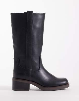 Asos Design Cherry Pull On Trucker Boots In Black