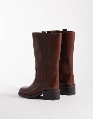 Asos Design Curve Cherry Pull On Trucker Boot In Brown