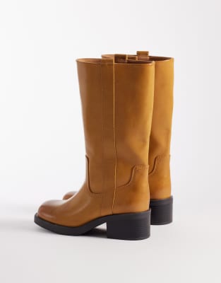 Asos Design Curve Cherry Pull On Trucker Boots In Brown