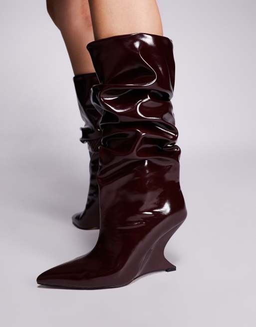 ASOS DESIGN - Cheryl - Ruimvallende knielaarzen met sleehak in bordeauxrood, 4 van 4