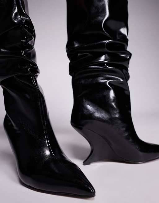 ASOS DESIGN Cheryl wedge slouch knee boots in black, 3 of 4