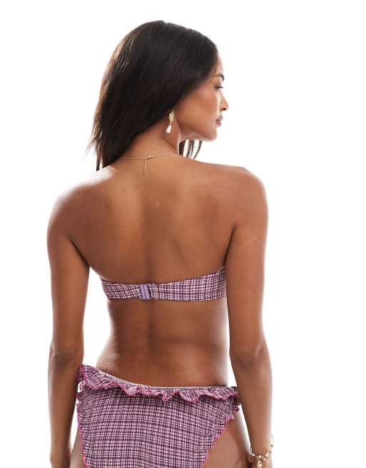 ASOS DESIGN - Chessie - Bandeau-bikinitop met ruches in paarse ruit, 4 van 4