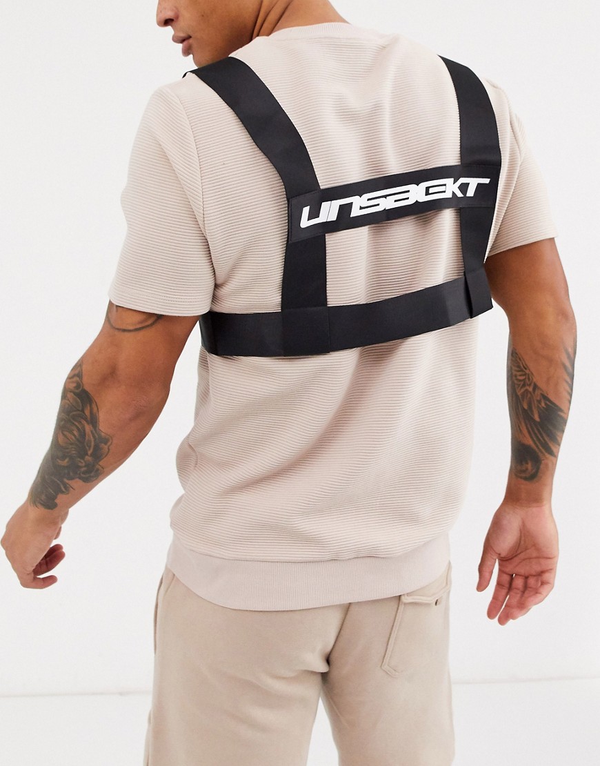 ASOS DESIGN chest harness in black with back text print