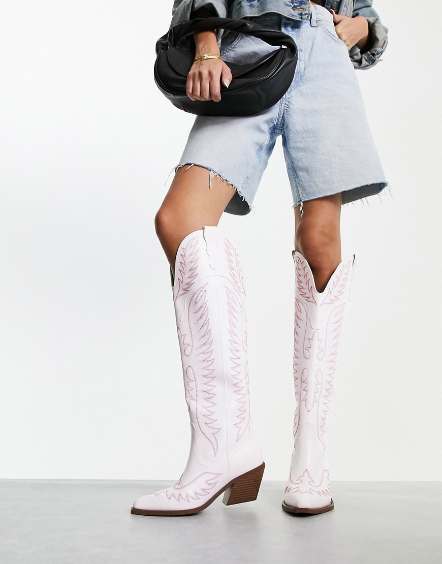 ASOS DESIGN Chester contrast stitch western knee boot in white