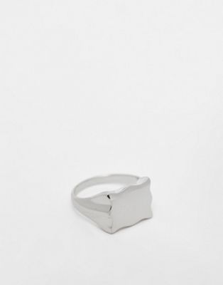ASOS DESIGN signet ring with embossed shoulder detail in silver tone - ASOS Price Checker