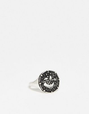 ASOS DESIGN winky face signet ring in silver tone - ASOS Price Checker