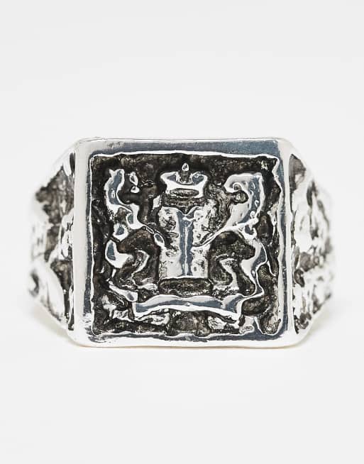 ASOS DESIGN - Chevalière carrée à motif écusson - Argenté  , 2 de 3