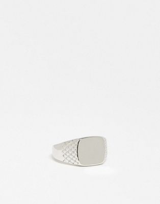 ASOS DESIGN square signet ring with shoulder emboss in silver tone - ASOS Price Checker