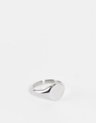 ASOS DESIGN waterproof stainless steel signet ring in silver tone  - ASOS Price Checker