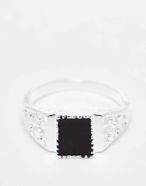 ASOS DESIGN - Chevalière pour auriculaire en argent massif avec détail en émail noir, 2 de 4
