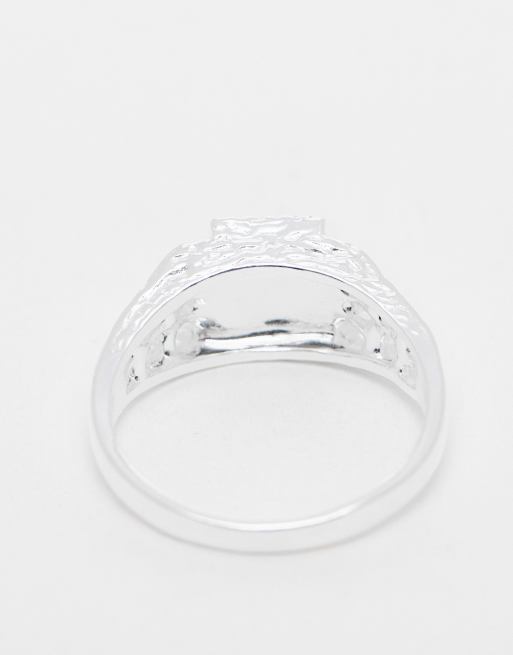ASOS DESIGN - Chevalière pour auriculaire en argent massif avec détail en émail noir, 3 de 4