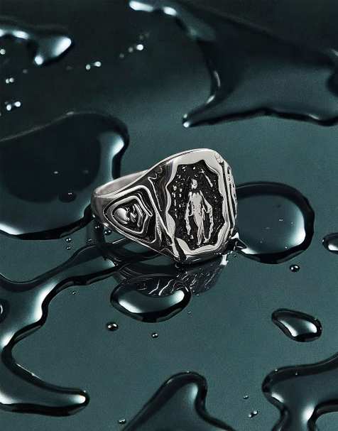 ASOS DESIGN - Chevalière vierge Marie en acier inoxydable résistant à l'eau - Argenté - view 1