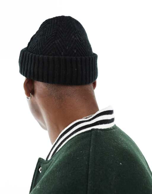 ASOS DESIGN chevron cable knit beanie in black, 4 of 4