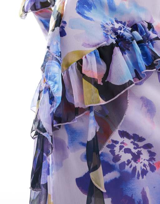asos purple floral dress ASOS DESIGN Petite bandeau floral embellished maxi dress in lavender
