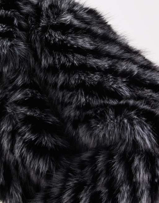 ASOS DESIGN chevron longline faux fur car coat in gray stripe