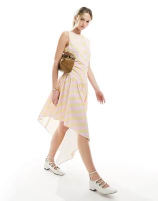 asos design chevron mix stripe cut out dress with asym hem in sherbert chevron