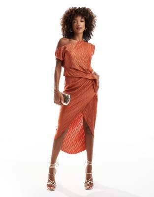 ASOS DESIGN chevron plisse high neck midi dress with cowl back in rust ASOS