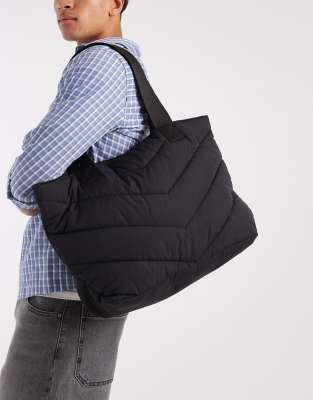 ASOS DESIGN ASOS DESIGN chevron puffer tote bag in black-Navy