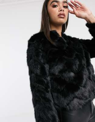 asos design textured faux fur coat