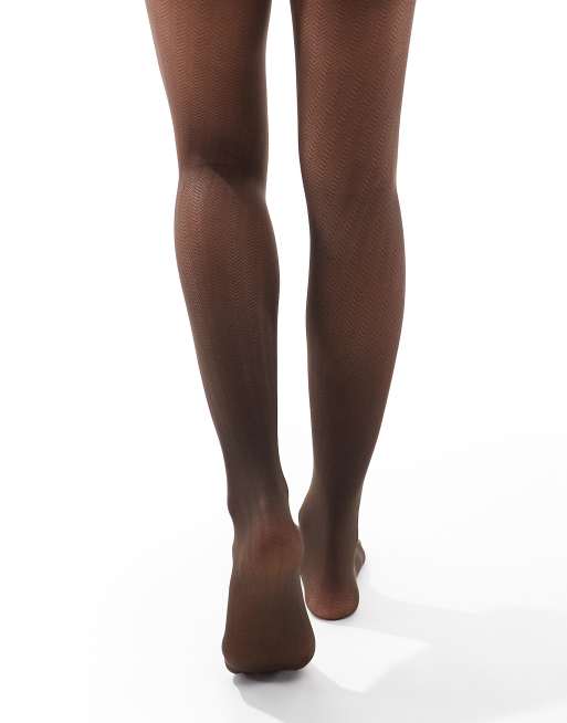 ASOS DESIGN chevron tights in chocolate, 3 of 4