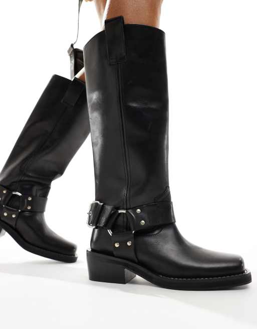 ASOS DESIGN Chief Bikerstiefel aus Leder in Schwarz