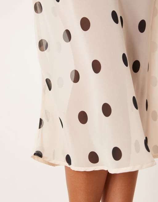 ASOS DESIGN chiffon 90s length bias midi skirt in cream polka dot, 4 of 5