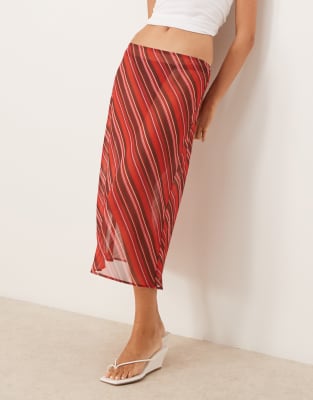 Asos Design Chiffon 90s Length Bias Midi Skirt In Orange