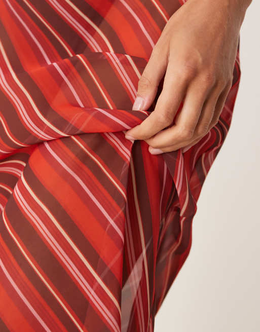 ASOS DESIGN chiffon 90's length bias midi skirt in maroon stripe