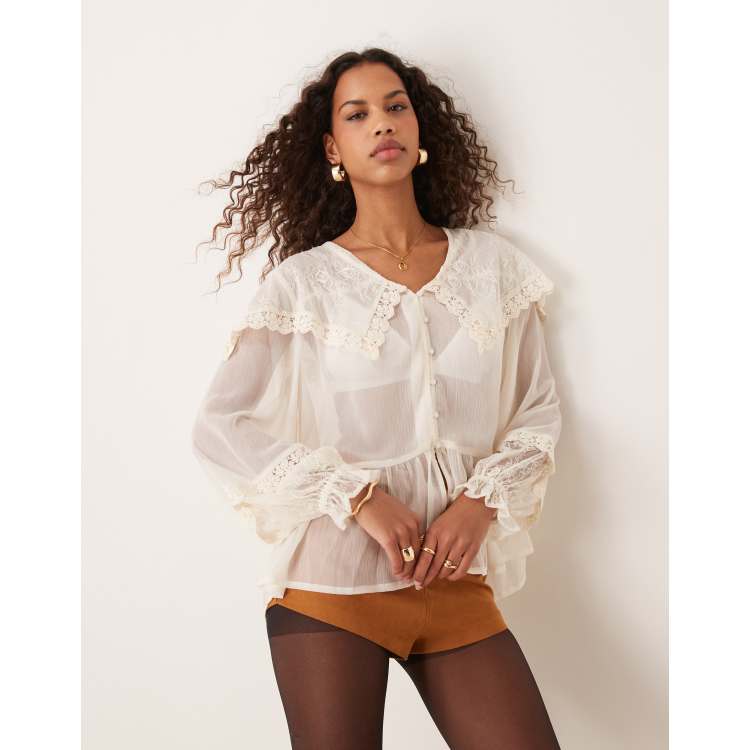 ASOS DESIGN chiffon and lace blouse with collar detail in