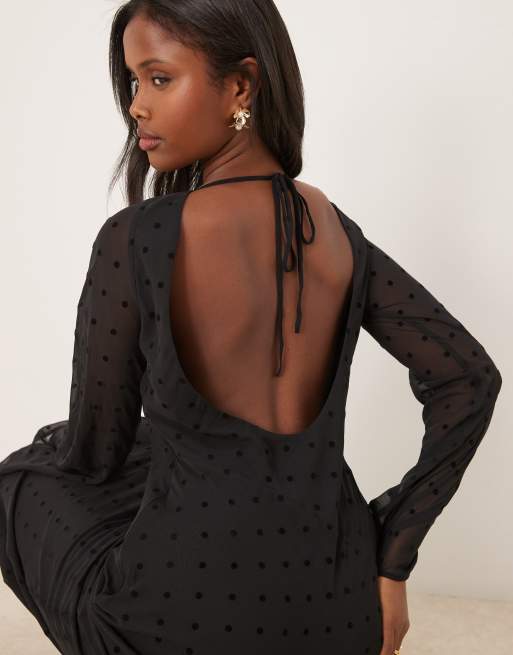 ASOS DESIGN chiffon angel sleeve maxi dress in black spot, 2 of 4