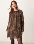 [ASOS DESIGN] ASOS DESIGN chiffon angel sleeve mini dress in leopard print-Multi XS Leopard Print