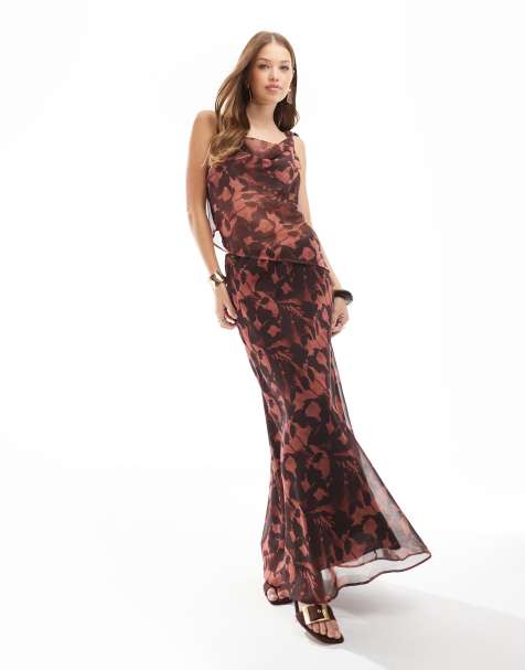 ASOS DESIGN chiffon asym cami top and maxi skirt co ord in blurred floral - view 1