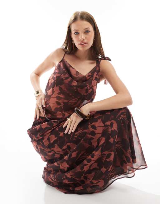 ASOS DESIGN chiffon asymmetric cowl top in blurred floral