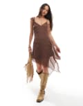 [ASOS DESIGN] ASOS DESIGN chiffon asymmetric hem midi dress in chocolate-Brown 8 Chocolate