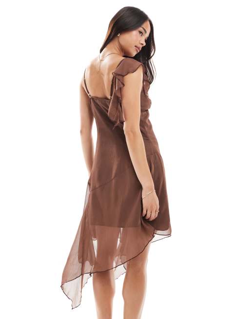 ASOS DESIGN chiffon asymmetric hem midi dress in paisley print
