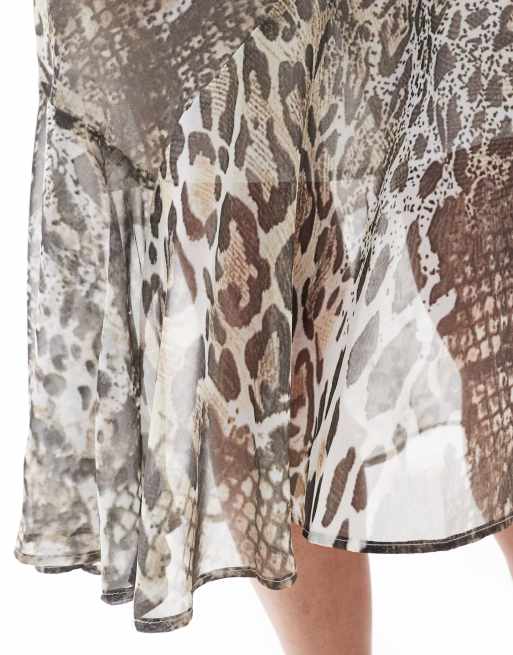 ASOS DESIGN chiffon asymmetric hem midi skirt in animal print