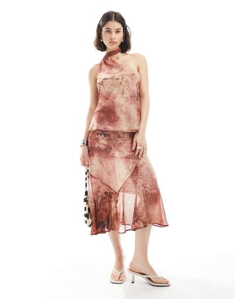 ASOS DESIGN chiffon asymmetric hem midi skirt in paisley print - view 1