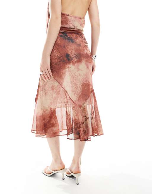 ASOS DESIGN chiffon asymmetric hem midi skirt in paisley print, 5 of 5