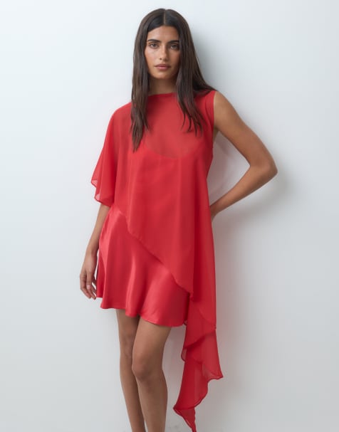 ASOS DESIGN chiffon asymmetrische cape mini jurk - view 1