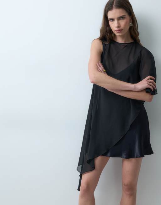 ASOS DESIGN chiffon asymmetrisk kappe minikjole, 2 af 4