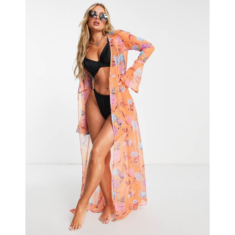 Buy Evening Floral Printed Chiffon Kimono - 3342 - Anuschka