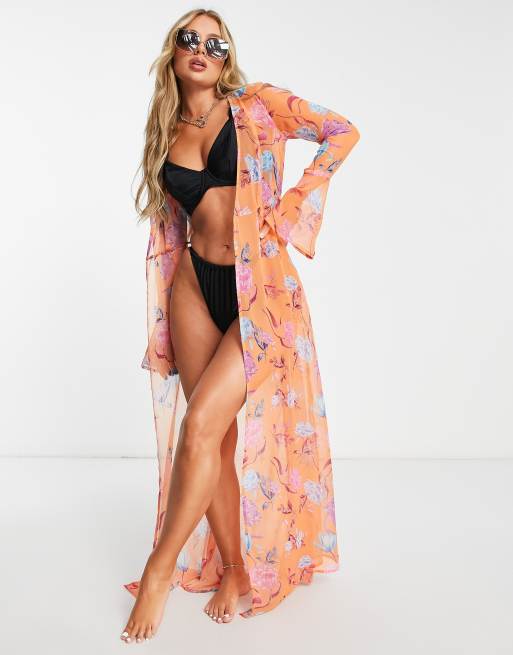 ASOS DESIGN chiffon beach kimono in floral