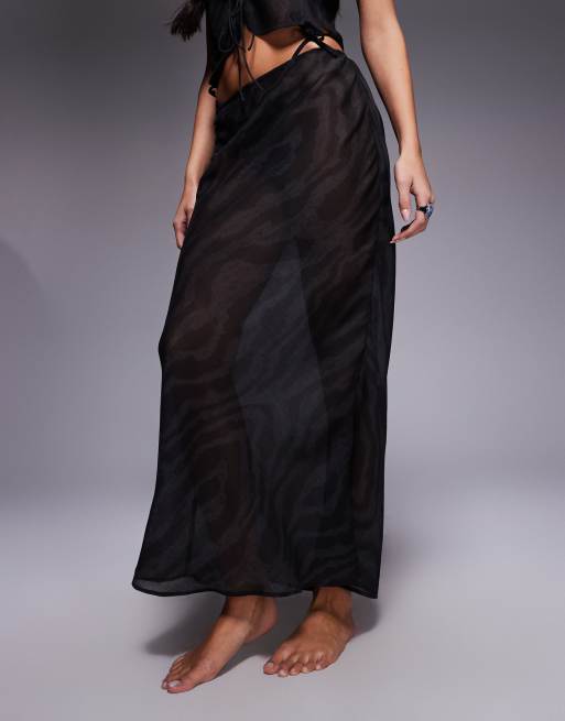 ASOS DESIGN chiffon beach maxi skirt in zebra, 2 of 5