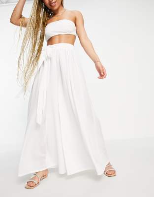 White Chiffon Straight Leg Beach Pants