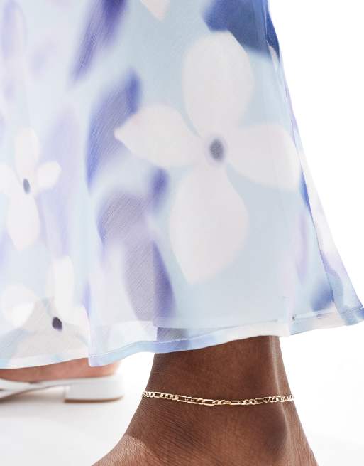 ASOS DESIGN chiffon bias cut maxi skirt in blue floral, 3 of 5