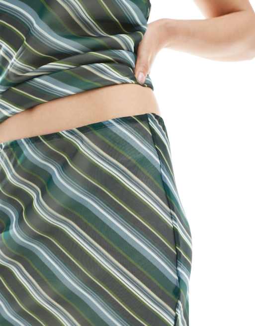 ASOS DESIGN chiffon bias cut maxi skirt in green stripe, 3 of 5