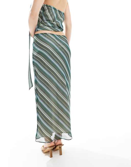 ASOS DESIGN chiffon bias cut maxi skirt in green stripe, 4 of 5