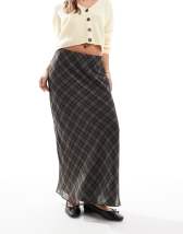 ASOS DESIGN linen blend bias cut maxi skirt in green stripe