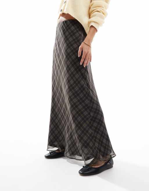 ASOS DESIGN chiffon bias cut maxi skirt in check print
